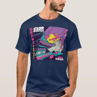 Japanse Vaporwave Mount Fuji Sakura Cherry Blosso T-shirt