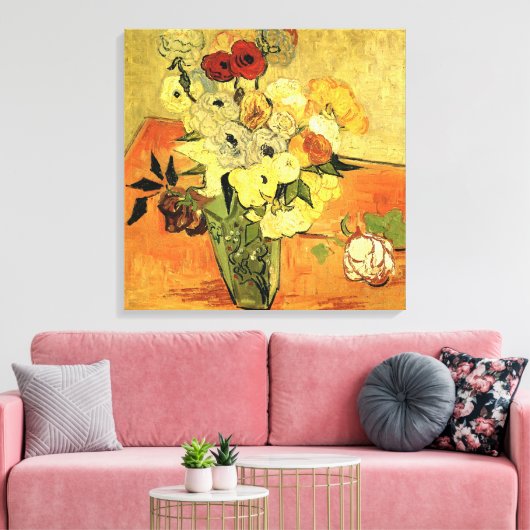 Japanse Vase, Rozen, Anemones van Vincent van Gogh Canvas Afdruk (Insitu (Woonkamer))