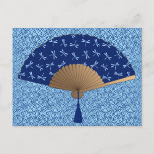Japanse ventilator, Dragonfly Pattern, kobalt Blue Briefkaart