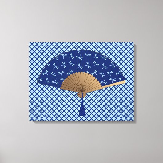Japanse ventilator, Dragonfly Pattern, kobalt Blue Canvas Afdruk (Voorkant)