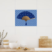 Japanse ventilator, Dragonfly Pattern, kobalt Blue Poster (Keuken)