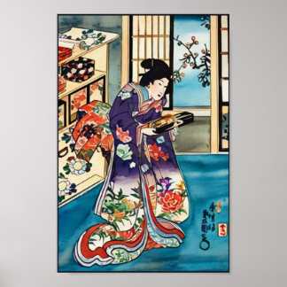 Japanse Vintage Ukiyo-e Geisha door Utagawa Poster