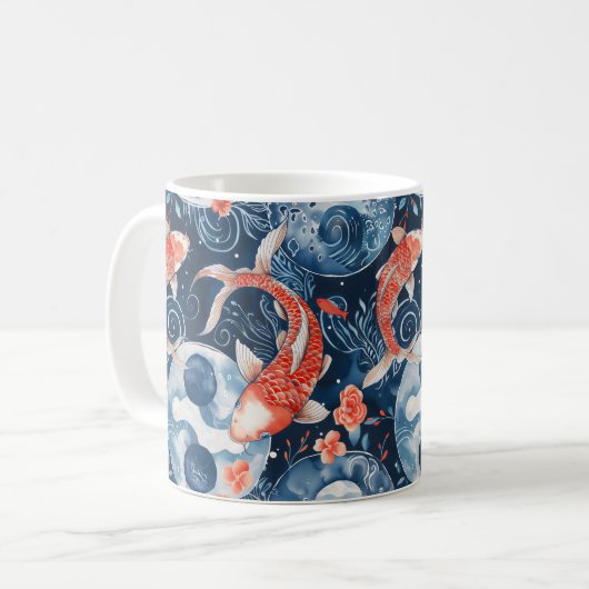 Japanse vis in Waterverf Koffiemok (Voorkant links)