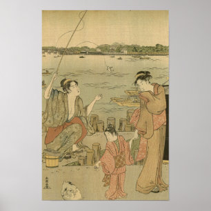 Japanse Vissers Houtsnede Vissers Poster
