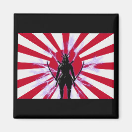 Japanse vlag en stijgende zon Samurai Warrior Magneet