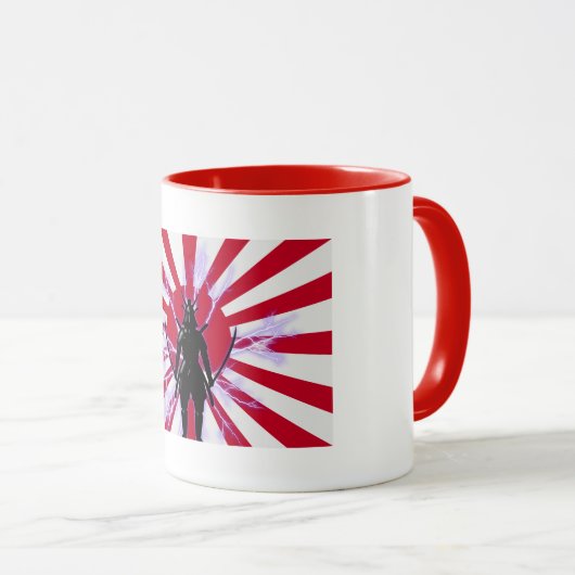 Japanse vlag en stijgende zon Samurai Warrior Mok (Voorkant rechts)