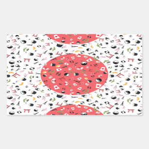 Japanse vlag met beroemde Japanse pictogrammen Rechthoekige Sticker