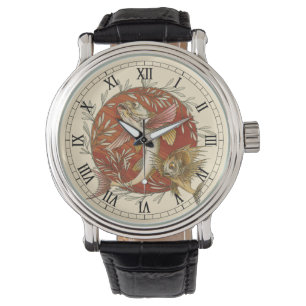 Japanse Vliegende Vis en Bamboe Bladeren Vintage K Horloge