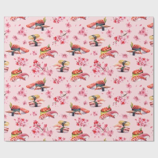 Japanse voedselsushi en bloeiende sakura cadeaupapier (Vlak)
