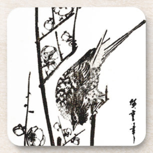 Japanse vogel op een filiaal - zwart en wit drankjes onderzetter