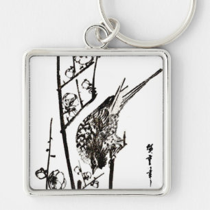 Japanse vogel op een filiaal - zwart en wit sleutelhanger