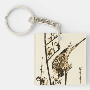 Japanse vogel op een tak - Bruin en Beige Sleutelhanger