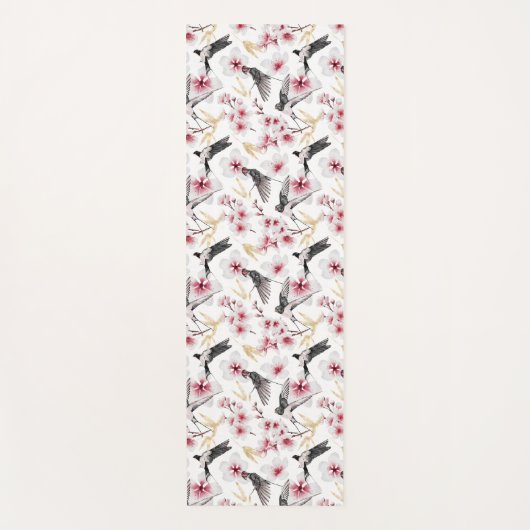 Japanse Vogels en Bloemen Rood en Grijs Yogamat (Voorkant)