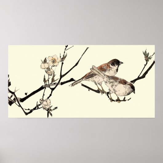 Japanse vogels en Cherry Blossom Poster (Voorkant)