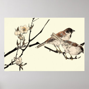  Japanse vogels en Cherry Blossom Poster