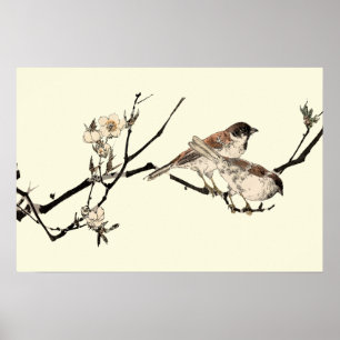 Japanse vogels en Cherry Blossom Poster