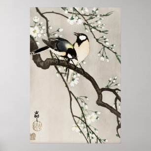 Japanse Vogels Kersenbloesem Kunstprint Vintage Poster