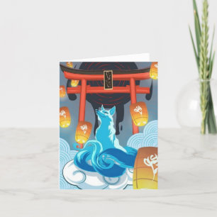 Japanse vos en pagode bedankkaart