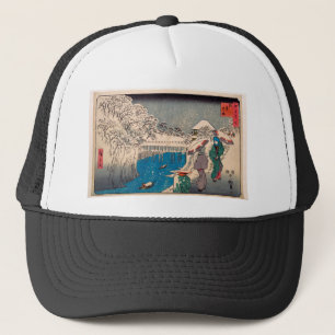 Japanse vrouw die Aziatische Cherry Blosso tekent Trucker Pet