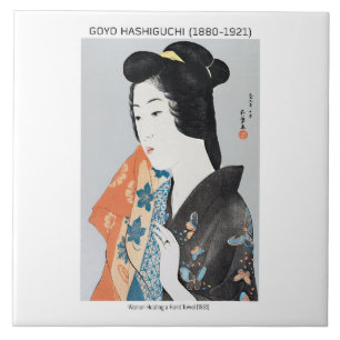 Japanse vrouw die haar handdoek vasthoudt - Goyō H Tegeltje