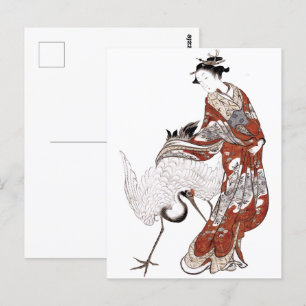 Japanse vrouw en kraan (18e eeuw) briefkaart