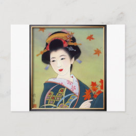 Japanse vrouw in blauwe kimono briefkaart