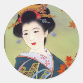 Japanse vrouw in blauwe kimono ronde sticker
