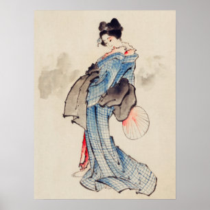  Japanse vrouw in Kimoni Painting Poster