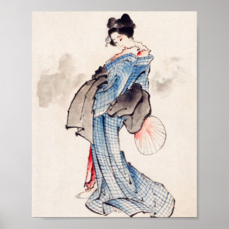 Japanse vrouw in Kimono door Katsushika Hokusai Poster
