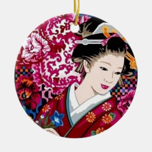 Japanse vrouw in Kimono Keramisch Ornament (Voorkant)