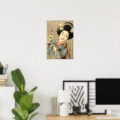 Japanse vrouw in Kimono met Sake Poster (Thuiskantoor)