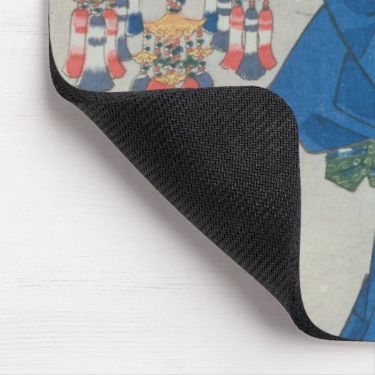 Japanse vrouw in sneeuw (kleurenhoutblokdruk muismat (Hoek)