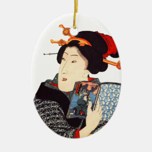 Japanse vrouw leest 2 keramisch ornament