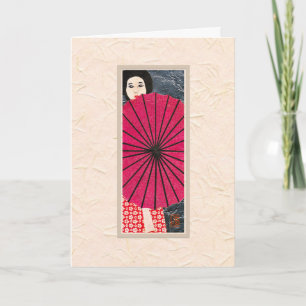 Japanse vrouw met parasol Happy O-bon kaart