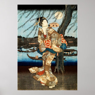 Japanse vrouw met waaier poster