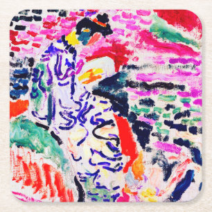 Japanse vrouw naast het water, Matisse Vierkante Kartonnen Onderzetter