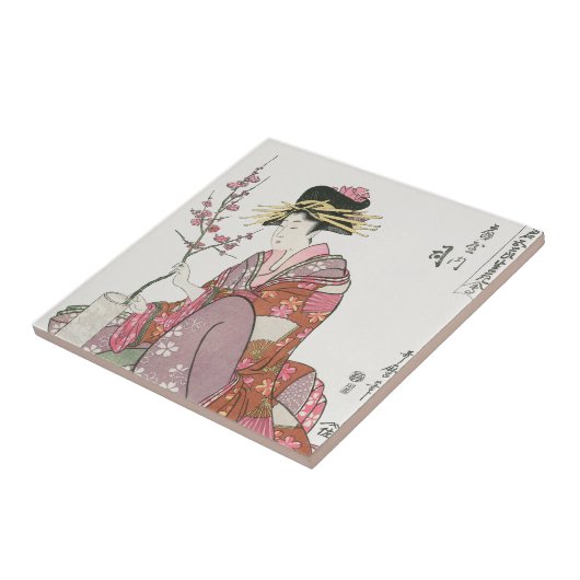 Japanse vrouw Schilderen kunst houtblok print Tegeltje (Zijkant)