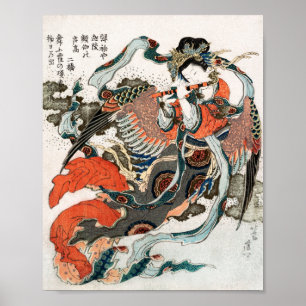 Japanse vrouw speelt fluit poster