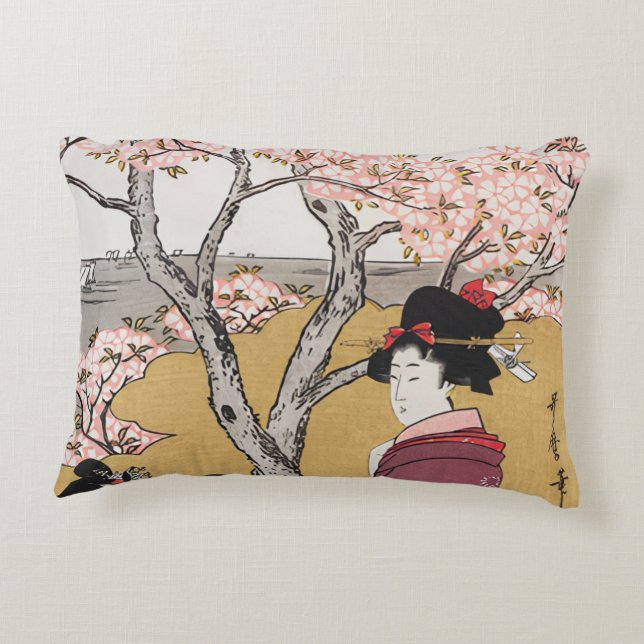  japanse vrouwen en kersenbloesems accent kussen (Achterkant)