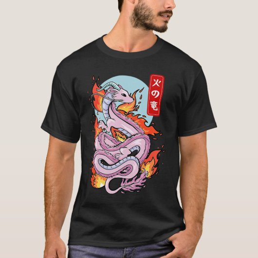 Japanse vuurdraak elementaire mythische gevleugeld t-shirt (Voorkant)
