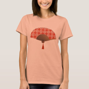 Japanse waaier, Shippo motief, mandarijn sinaasapp T-shirt