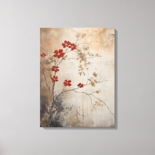 Japanse wabi sabi stijl rustieke rode bloesem canv canvas afdruk