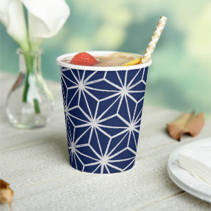 Japanse wagen asanoha geometrisch blauw wit papieren bekers