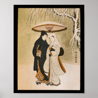 Japanse Wall Art Woman Snow Poster