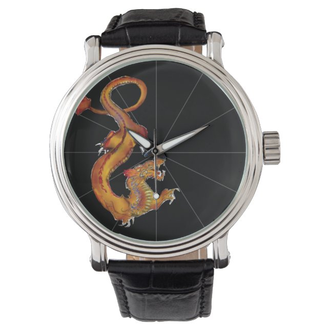 Japanse waterkleur Dragon Design Horloge (Voorkant)