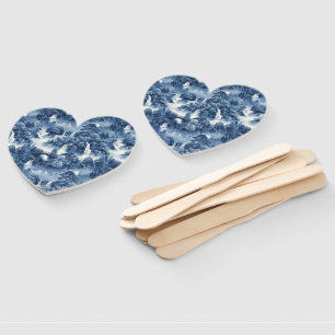 Japanse watertuin in een blauw wit porselein handwaaier