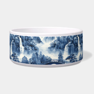 Japanse watertuin in een blauw wit porselein voerbakje