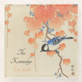 Japanse Waterverf  afdrukken met vogel Glazen Onderzetter