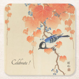 Japanse Waterverf  afdrukken met vogel Vierkante Kartonnen Onderzetter