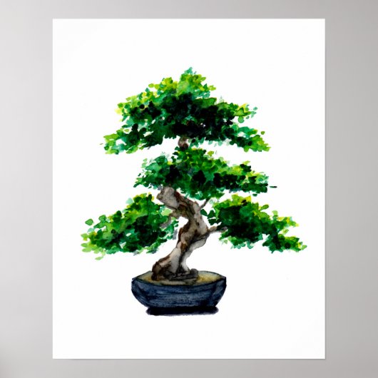 Japanse Waterverf Bonsai-boom Poster (Voorkant)